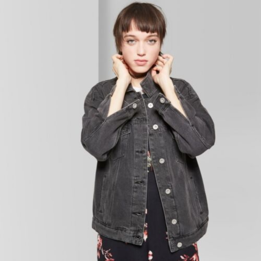 Wild Fable Oversized Denim Trucker Jean Jacket Black Medium